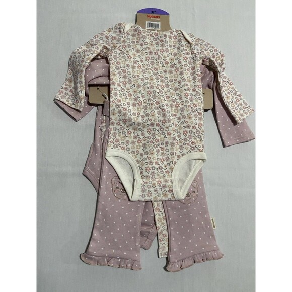 Huggie Baby wear 4 Piece Layette Set Girls 3m Organic Cotton Snaps Floral Bow - Picture 5 of 7